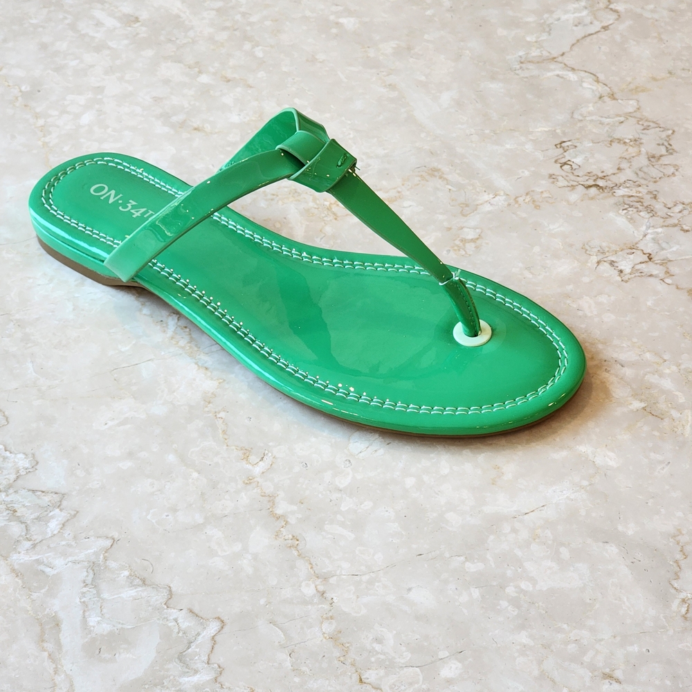 On 34th Women's Galinaa Green Patent Knotted T-straps Slip-on Sandals Size 8 - Picture 5 of 14